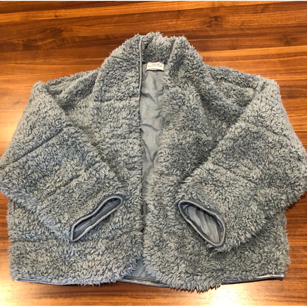 Urban Outfitters Blue Fluffy Button Up Coat